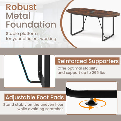71 Inches Executive Table Oval Home Office Table with Cable Management Hole-Rustic Brown