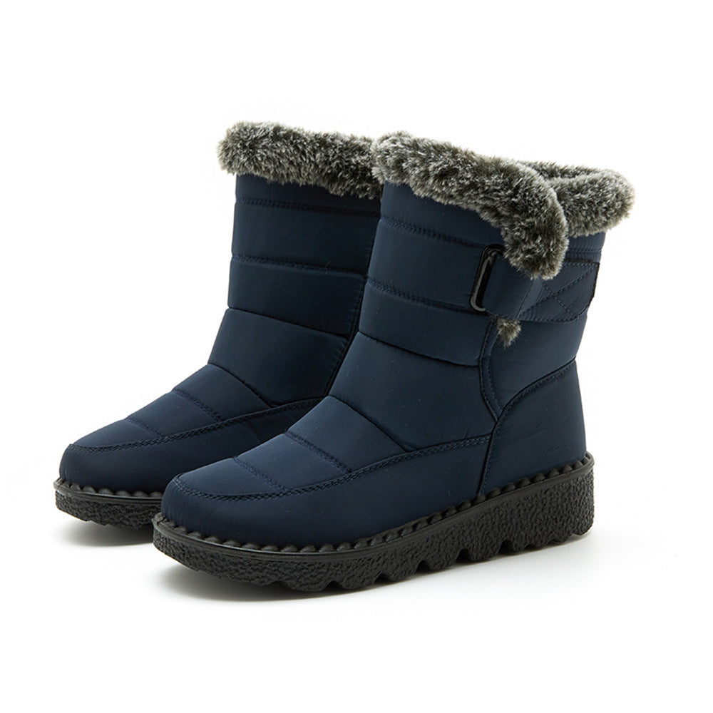 Snow Boots Winter Warm Hook And Loop Fastener Plush Shoes Women Waterproof Low Heels Platform Ankle Boots