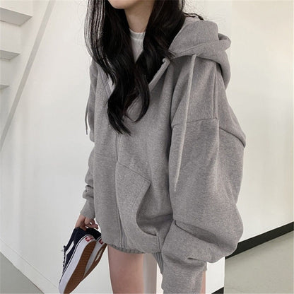 Women's Fashionable Zippered Plus-Size Hooded Jacket