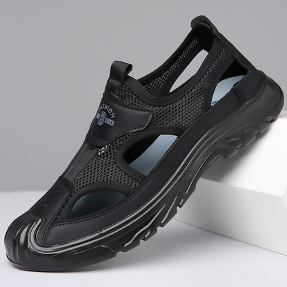 Summer Breathable Men's Sandals Hollow Mesh Surface Casual All-match Hole Outdoor Travel Soft Bottom Slip On Beach Shoes