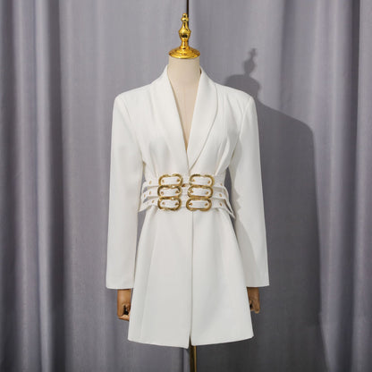 Commuter-style, Waist-cinching, Slim-fit Solid-color Blazer