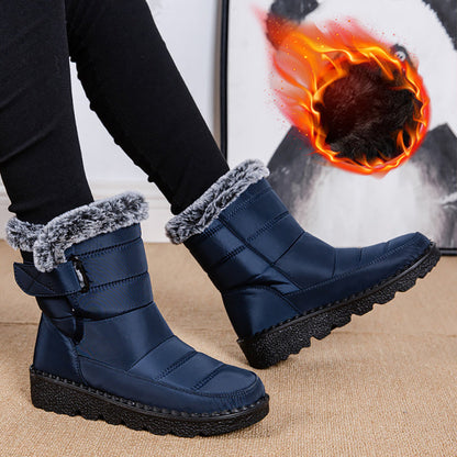 Snow Boots Winter Warm Hook And Loop Fastener Plush Shoes Women Waterproof Low Heels Platform Ankle Boots