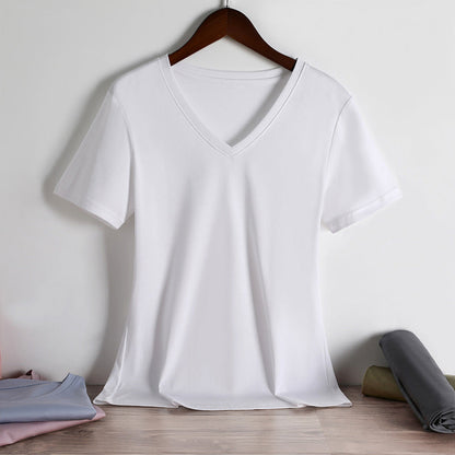 Womens Loose-Fit Round-Neck V-Neck Pure Cotton T-Shirt