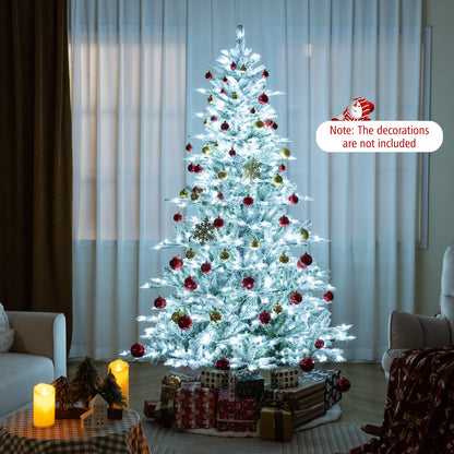 7 Feet Snow Flocked Artificial Christmas Tree with Cool White LED Lights
