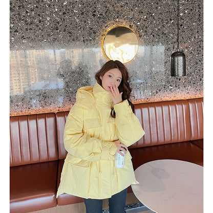 Winter Waist-tight Profile Down Jacket Mid-length Hooded Fashion Thickened White Duck