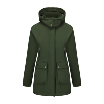Parka Fleece Padded Coat Shell Jacket Waterproof Lady Fall Winter Coat