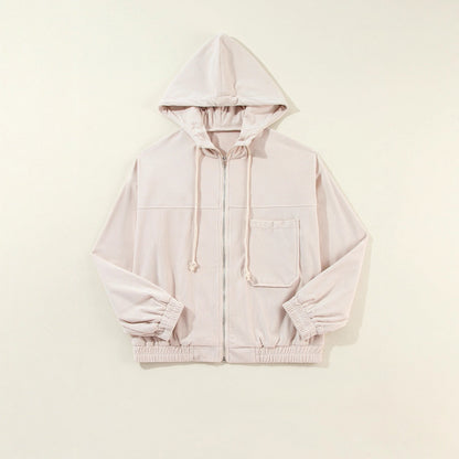 Womens Loose-Fit Long-Sleeve Solid-Color Casual Jacket