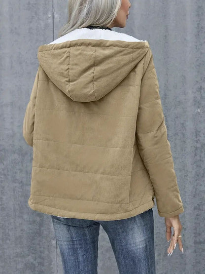 Fleece-lined Hooded Coat Winter Preppy Style Long Sleeve Jacket Warm Pockets Cotton Coat Women's Clothing