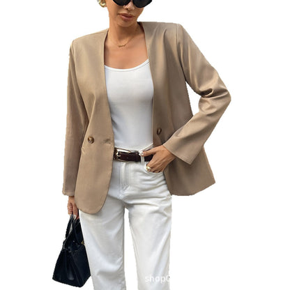 Chic Solid-color Long-sleeve Blazer For Europe And America