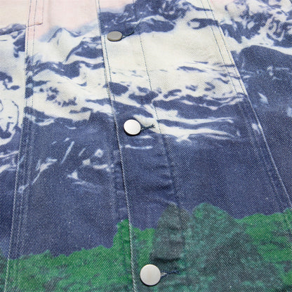 Men's Loose Casual Full Print Landscape Snow Mountain Pattern Jacket