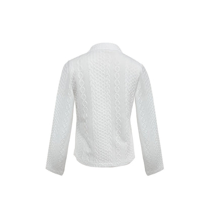 Women's Fashionable Solid Color Textured Fabric Stand Up Collar Jacket