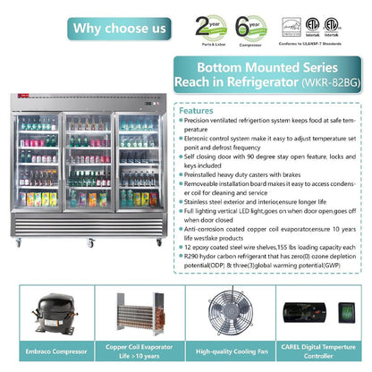 82-Inch Commercial Stainless Steel Upright Display 3 Section Merchandiser Refrigerator (SAK15724)