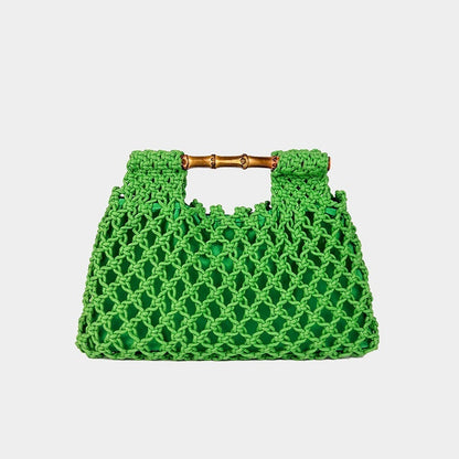 Hollow-out Bamboo-Section Handle Handwoven Small Square Bag