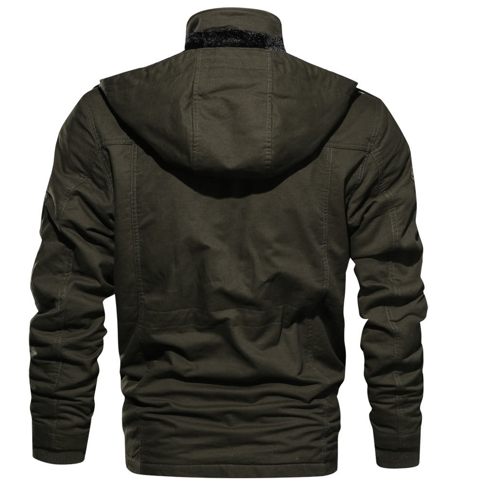 Winter Zip-up Coat Warm Thickened Detachable Hooded Jacket Multi-pocket  Button Drawstring Long Sleeve Tops Men's Cargo Clothing