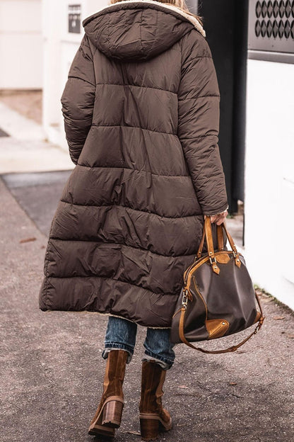 Solid Color Hooded Long Coat Winter Long Sleeve Double-sided Wear Slim Elegant Cardigan Jacket Top Women's Clothing