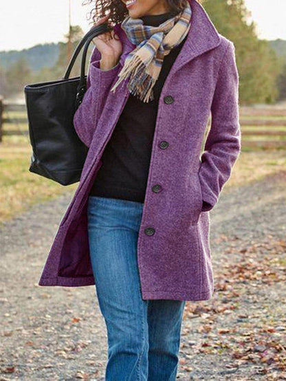 Winter Single-breasted Lapel Coat Fashion Commuter Slim Mid-length Jacket Women's Clothing