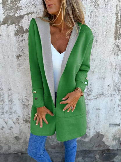 European And American Spring New Women's Clothing Casual Contrast Color Sweater Cardigan Hooded Coat