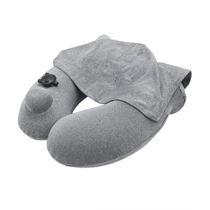 Portable Men And Women Travel Hooded Inflatable U-shaped Pillow