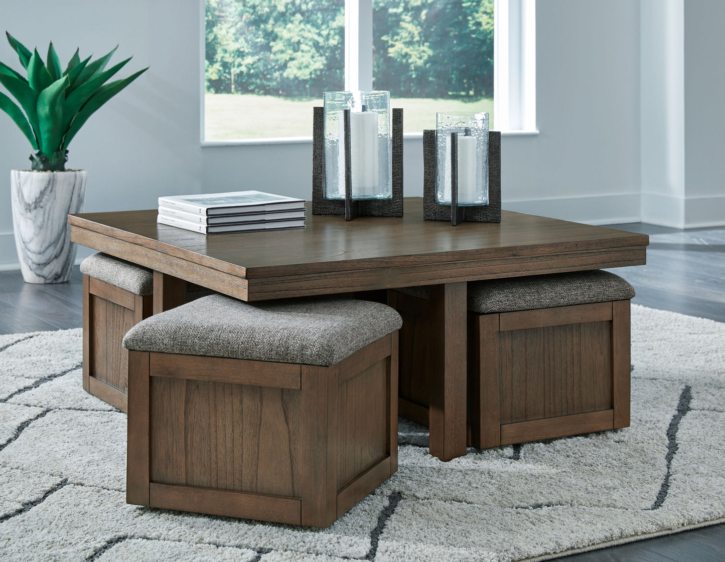 Boardernest - Cocktail Table With 4 Stools (Set of 5) - Brown