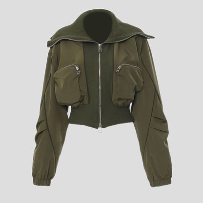Womens Casual Jacket With Zippered Pockets And A Lapel Design
