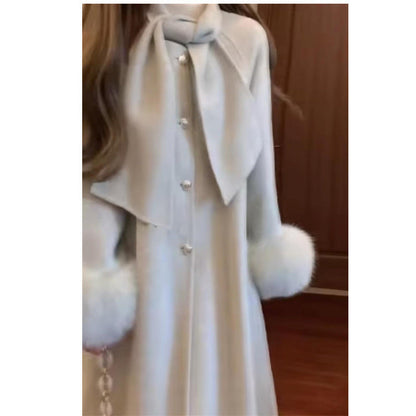 Women's Autumn And Winter High-end Super Stylish Furry Sleeve Double-faced Wool Coat