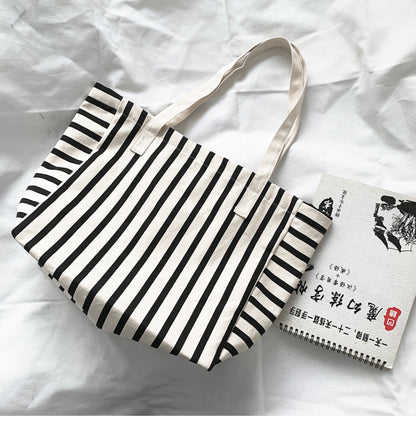 Striped Canvas Bag For Women  Single-shoulder  Large Capacity  For Students