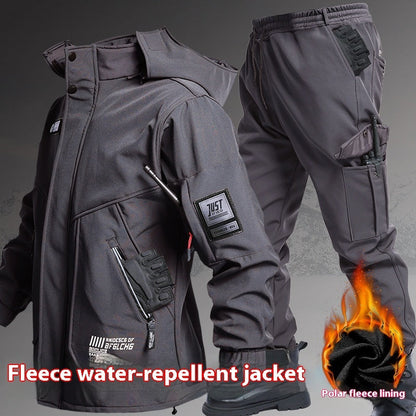 Autumn And Winter Fleece-lined Waterproof Jacket Suit