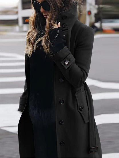 Autumn Winter New Woolen Coat Women's Slim Fit Cardigan Large Coat Women Long Sleeve Single Breasted Stand Collar Woolen Coat