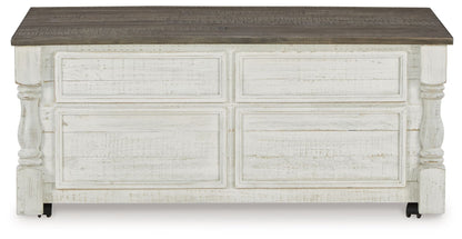 Havalance - Lift Top Cocktail Table with Storage Drawers - White / Gray