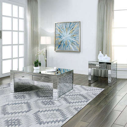 Noralie - 24" Square End Table - Mirrored & Faux Diamonds