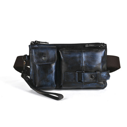 Vegetable Tanned Leather Cowhide Men's Trendy Cool Travel Chest Bag Waist