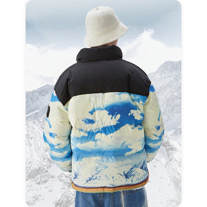 Men's Blue Sky Snow Mountain Camouflage Ink Splash Warm Jacket Top