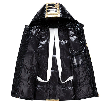 Glossy Down Jacket Men's New Hooded Thick Loose Down Jacket