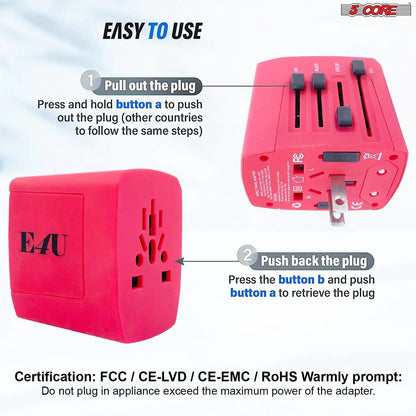Universal Travel Adapter International Power Adapters 3 Pack Multicharger Plug w 4 USB Ports