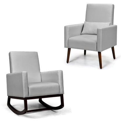 2-in-1 Fabric Upholstered Rocking Chair with Pillow
