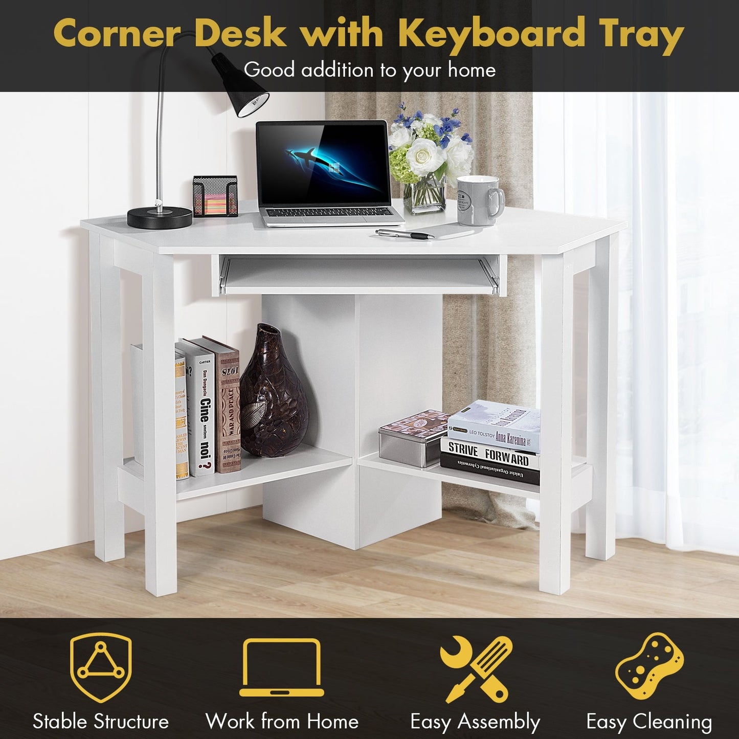 Wooden Study Computer Corner Desk with Drawer