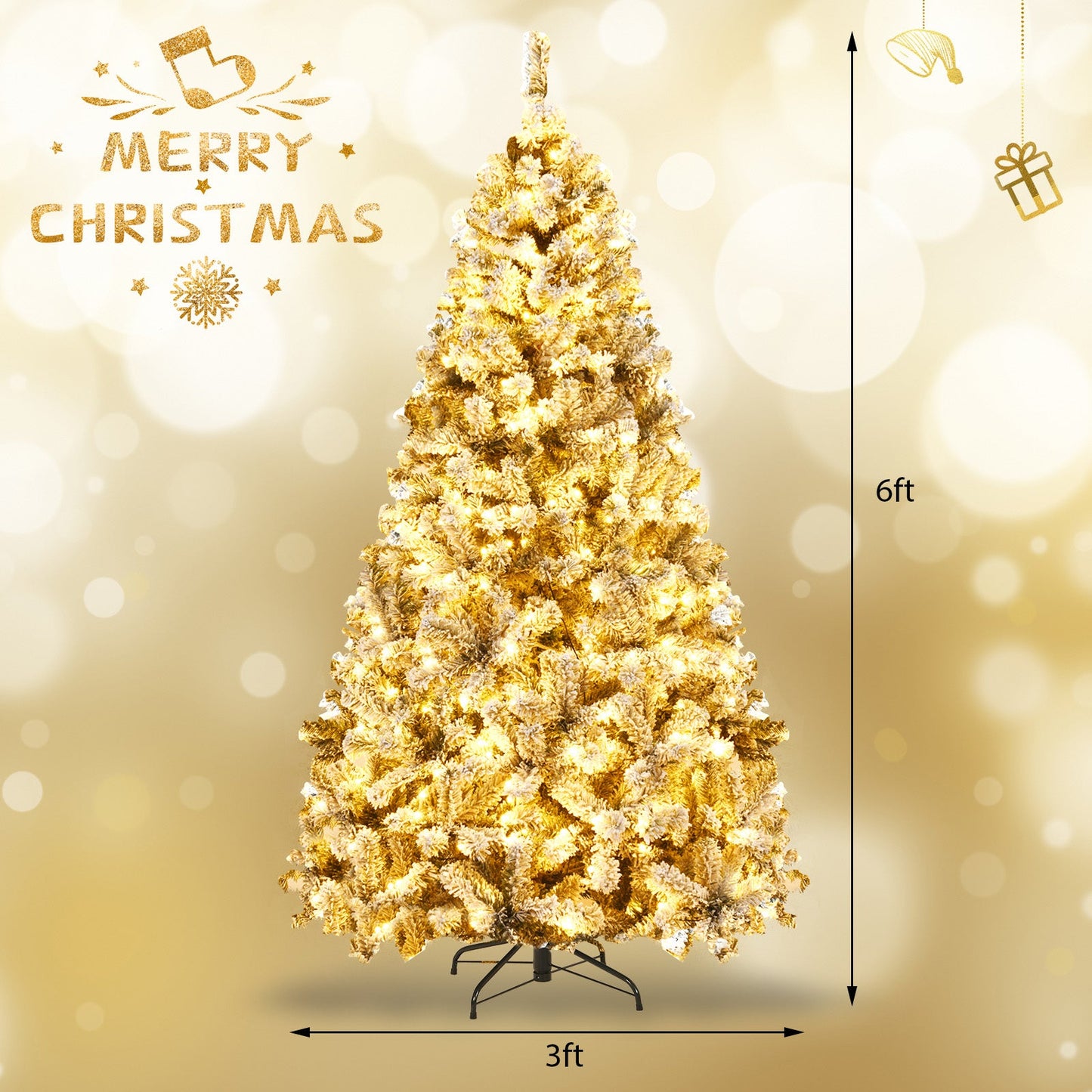 Pre-Lit Premium Snow Flocked Hinged Artificial Christmas Tree