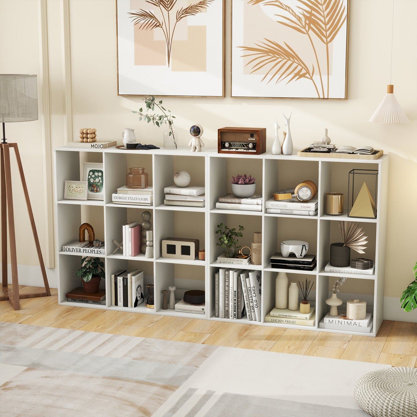 9 Cube Bookshelf with Back Guardrail for Living Room Bedroom-White