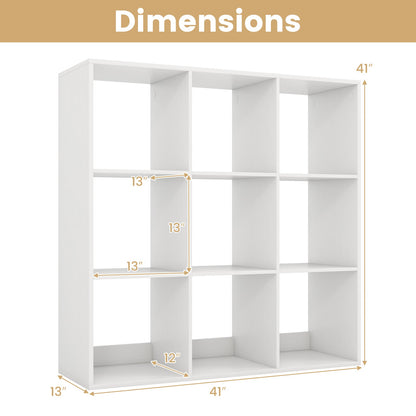 9 Cube Bookshelf with Back Guardrail for Living Room Bedroom-White