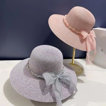 French Style Lace Strap Big Brim Beach Hat Seaside Play Straw Hat Female Sun-proof All-matching