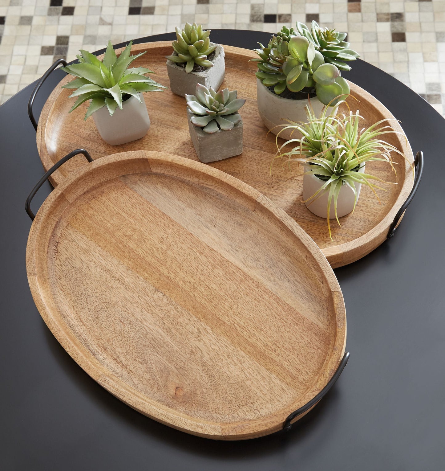 Jocelyne - Tray Set (Set of 2) - Brown / Black