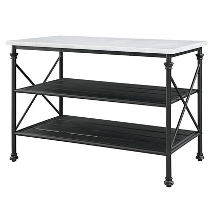 Brahm - Kitchen Island - White Marble Top & Gray