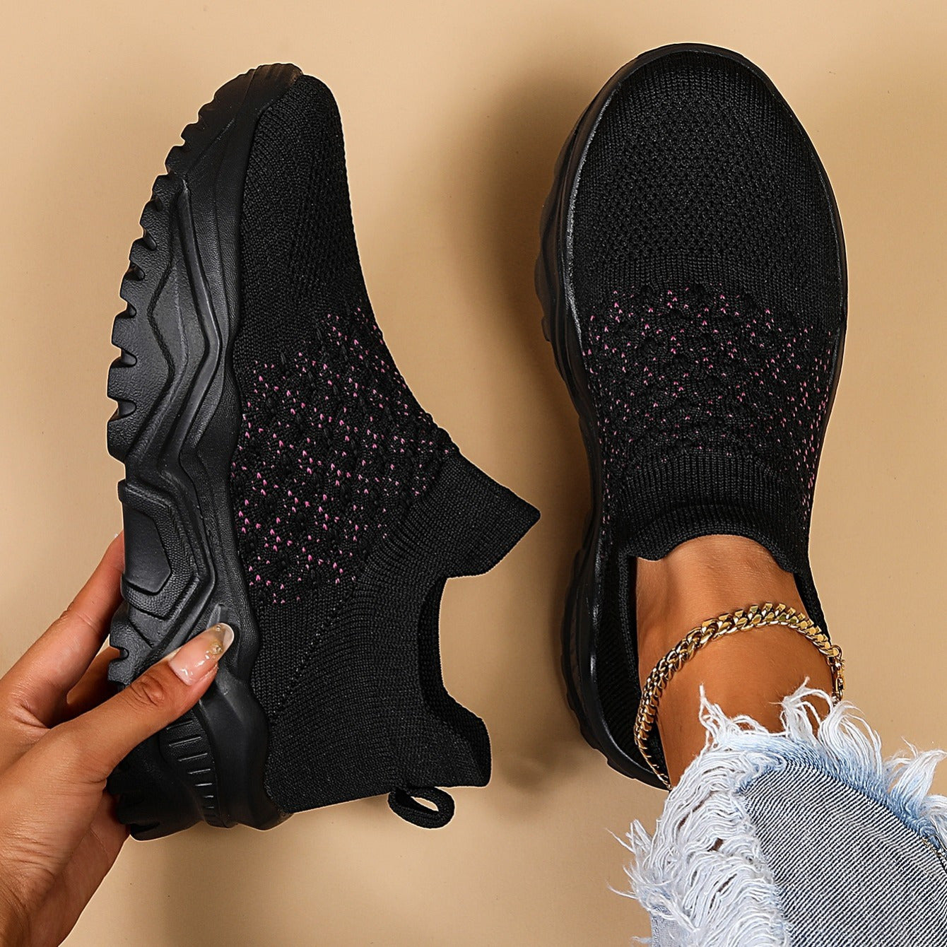 Plus Size Women's Sports Breathable Fly-knit Socks Shoes
