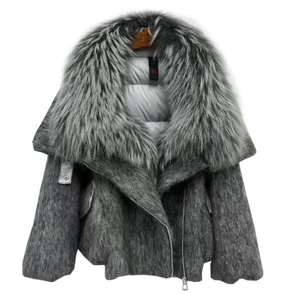 Womens Down Jacket With A Luxurious Cashmere Fur And Raccoon-Fur Collar