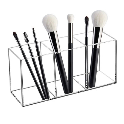 Transparent Makeup Brush Organizer, Makeup Storage Tray, Bathroom Drawer Makeup Organizer, 3 Slot Acrylic Makeup Brush Organizer
