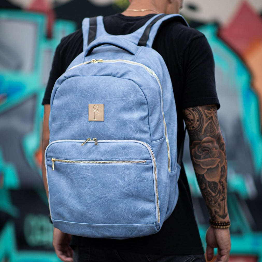 Baby Blue Leather Commuter Bag