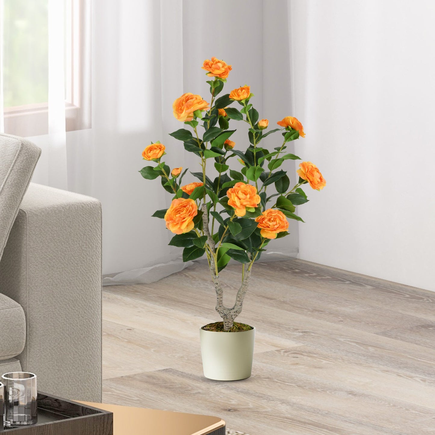 36 Inch Artificial Camellia Tree with Blooming Flower 1 Pack