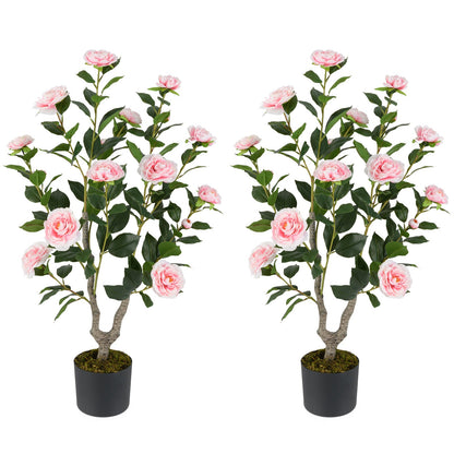 36 Inch Artificial Camellia Tree with Blooming Flower 2 Pack