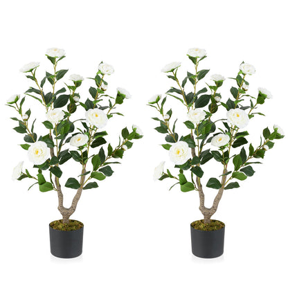 36 Inch Artificial Camellia Tree with Blooming Flower 2 Pack
