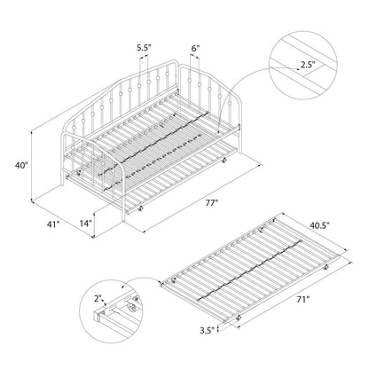 Twin size Modern Industrial Black Metal Daybed with Trundle Bed Frame
